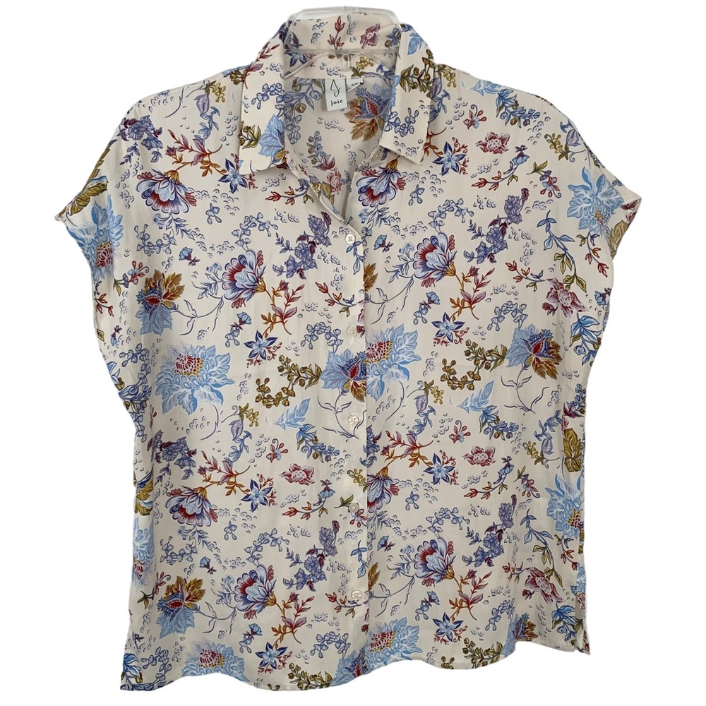 Joie Floral Satin Button Down Short Sleeve Blouse S - Picture 1 of 8